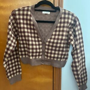 La Hearts Brown and Cream Checkered Cardigan